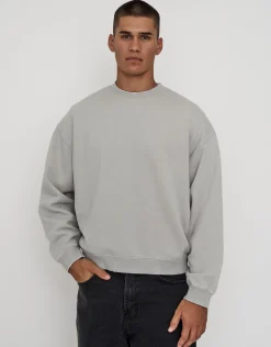 Essential Cropped Oversized Crew Neck Sweat in Brown