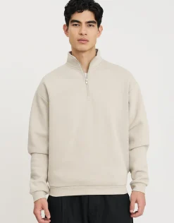 Essential Oversized Quarter Zip Sweat in Ecru