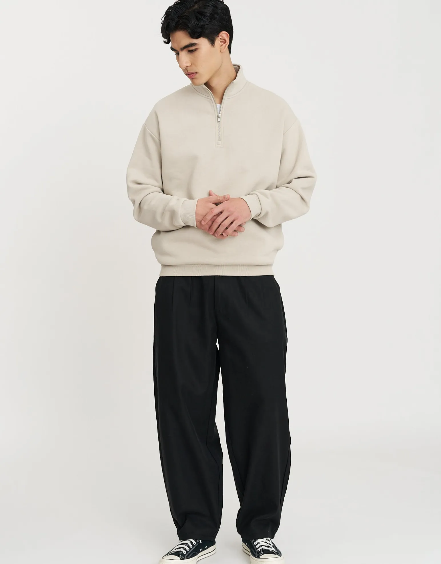 Essential Oversized Quarter Zip Sweat in Ecru