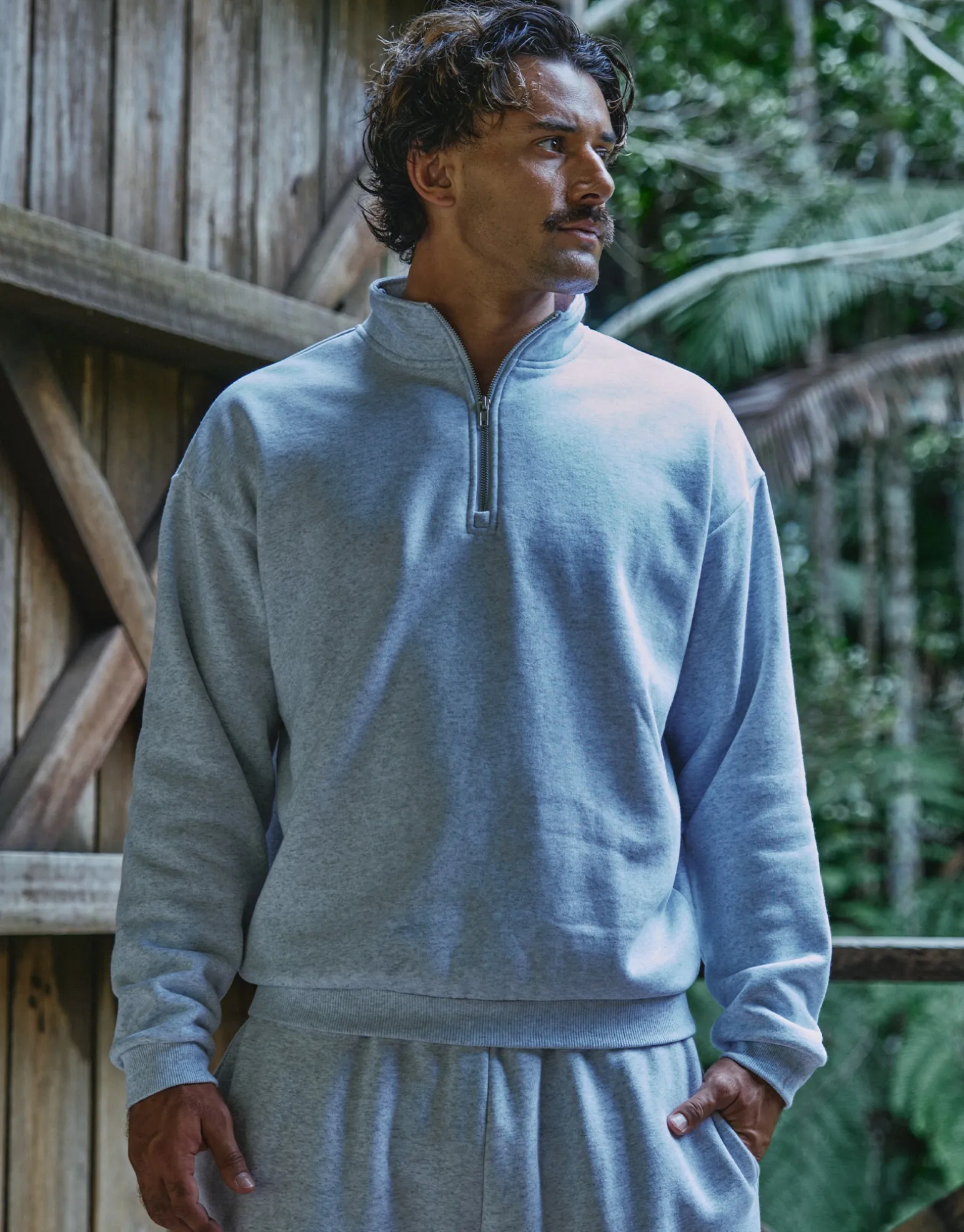 Essential Oversized Quarter Zip Sweat in Ecru