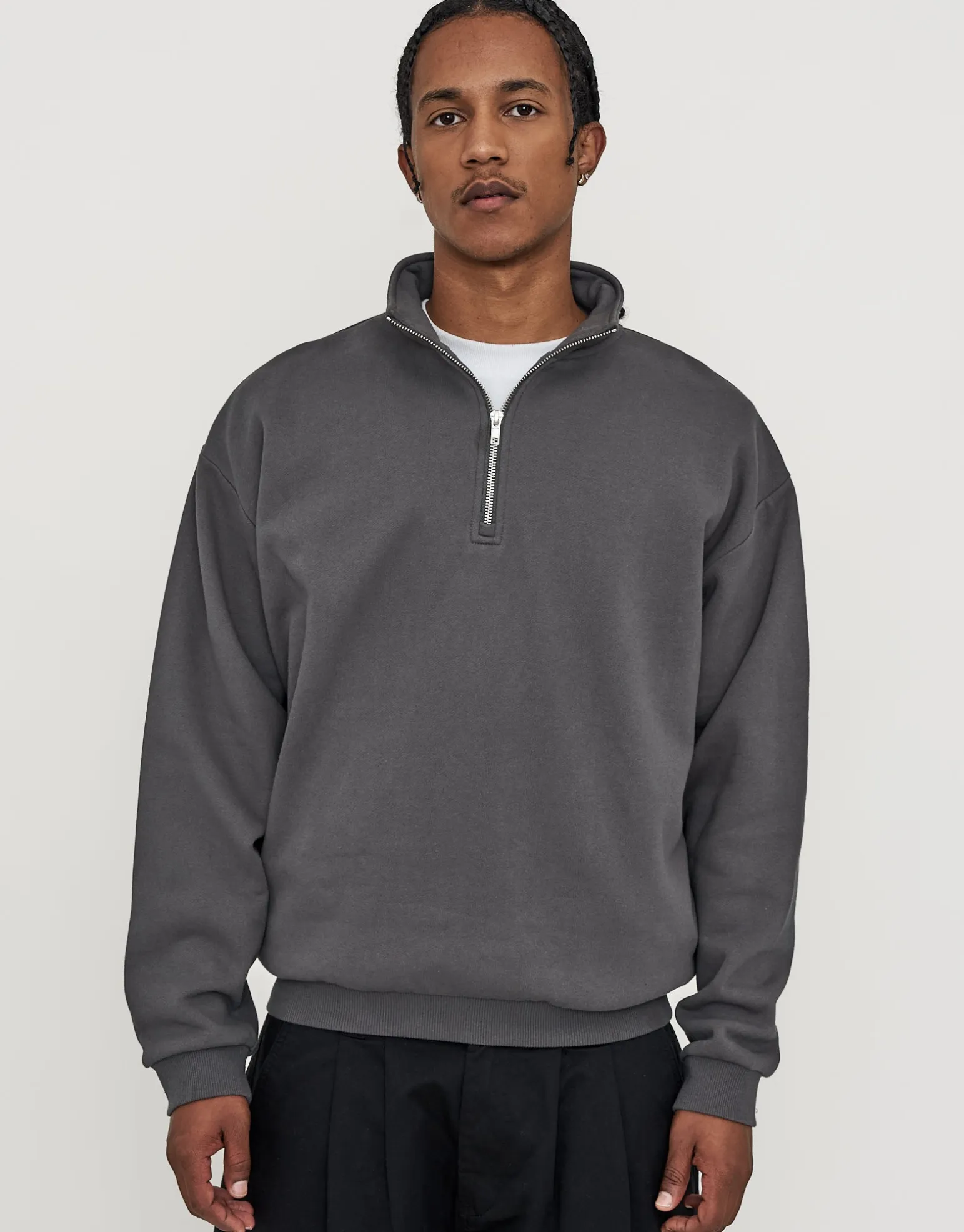 Essential Oversized Quarter Zip Sweat in Ecru