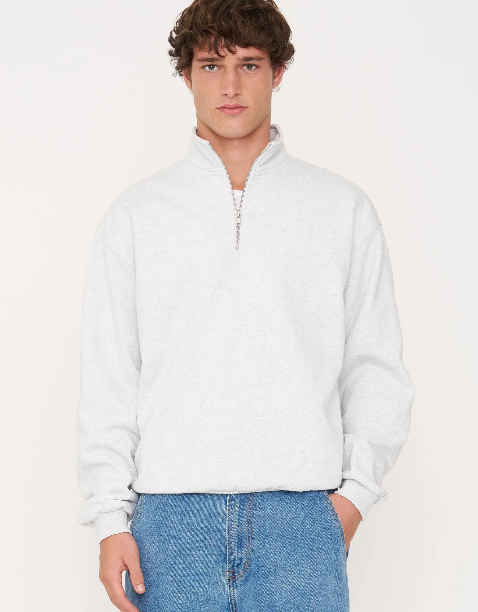 Essential Oversized Quarter Zip Sweat in Ecru