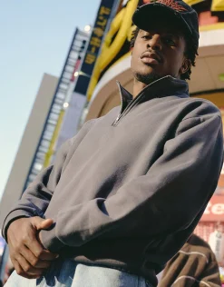 Essential Oversized Quarter Zip Sweat in Pewter Grey