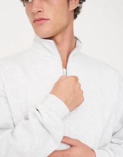 Essential Oversized Quarter Zip Sweat in Snow Marl