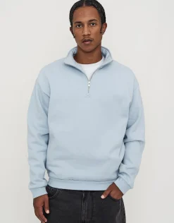 Essential Oversized Quarter Zip Sweat in Snow Marl