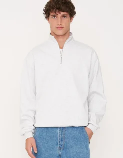 Essential Oversized Quarter Zip Sweat in Snow Marl