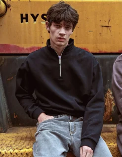 Essential Oversized Quarter Zip Sweat in Black