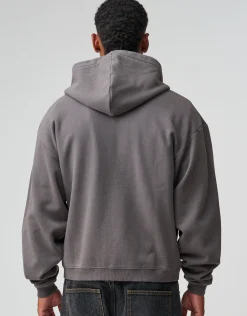 Essential Oversized Zip Up Hoodie in Washed Grey
