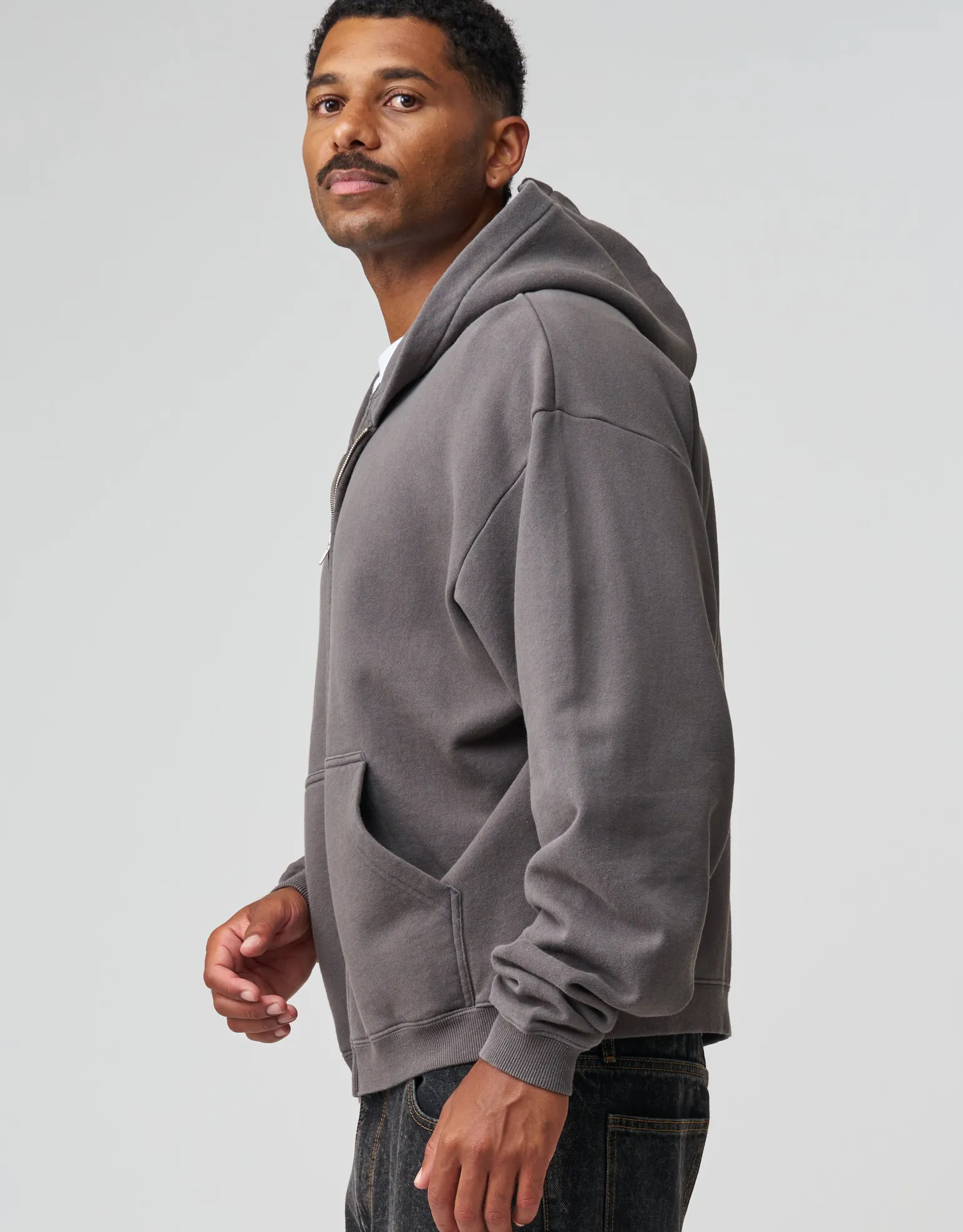 Essential Oversized Zip Up Hoodie in Washed Grey