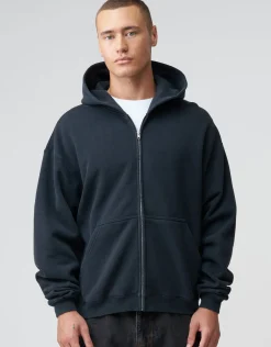 Essential Oversized Zip Up Hoodie in Washed Black