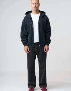 Essential Oversized Zip Up Hoodie in Washed Black