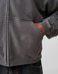 Essential Oversized Zip Up Hoodie in Washed Black
