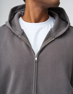 Essential Oversized Zip Up Hoodie in Washed Black