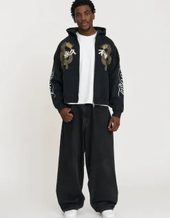 Eternal Dragon Zip Up Hoodie in Black