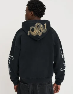 Eternal Dragon Zip Up Hoodie in Black