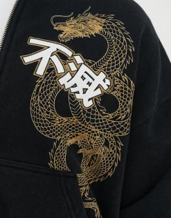 Eternal Dragon Zip Up Hoodie in Black