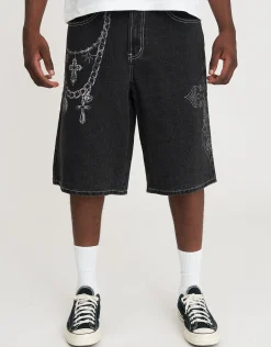 Eternity Wings Baggy Fit Jorts in Washed Black