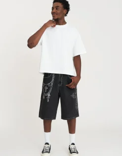 Eternity Wings Baggy Fit Jorts in Washed Black