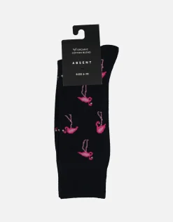 Flamingo Pattern Dress Sock in Navy