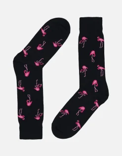 Flamingo Pattern Dress Sock in Navy