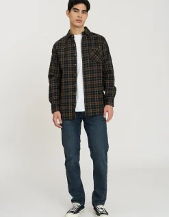 Flannel Check Regular Fit Shirt in Black/brown
