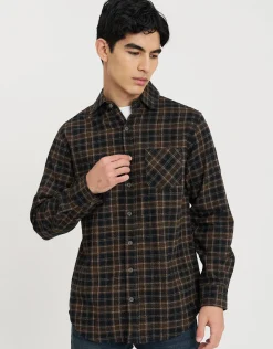 Flannel Check Regular Fit Shirt in Black/brown