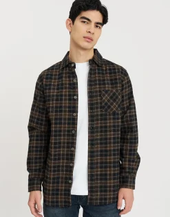 Flannel Check Regular Fit Shirt in Black/brown