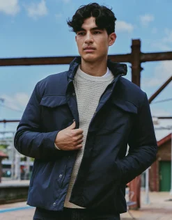 Funnel Neck Zip Through Jacket in Navy