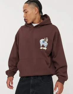 Future Dice Print Oversized Hoodie in Bitter Brown