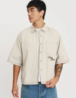 Future Project Cropped Short Sleeve Shirt in Desert Stone
