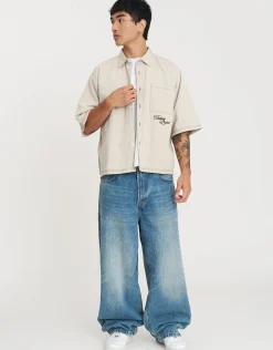 Future Project Cropped Short Sleeve Shirt in Desert Stone