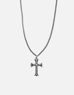 Gem Cross Necklace in Vintage Silver