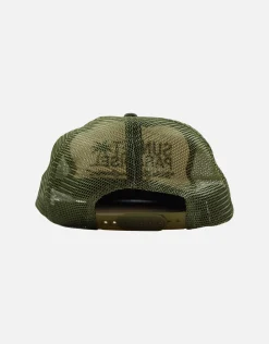 Good Vibes Trucker Hat in Camo/off White
