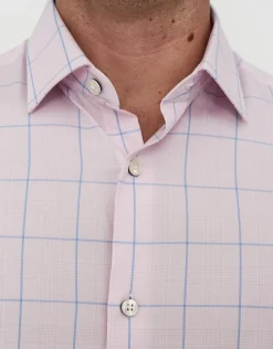 Grid Long Sleeve Dress Shirt in Light Pink