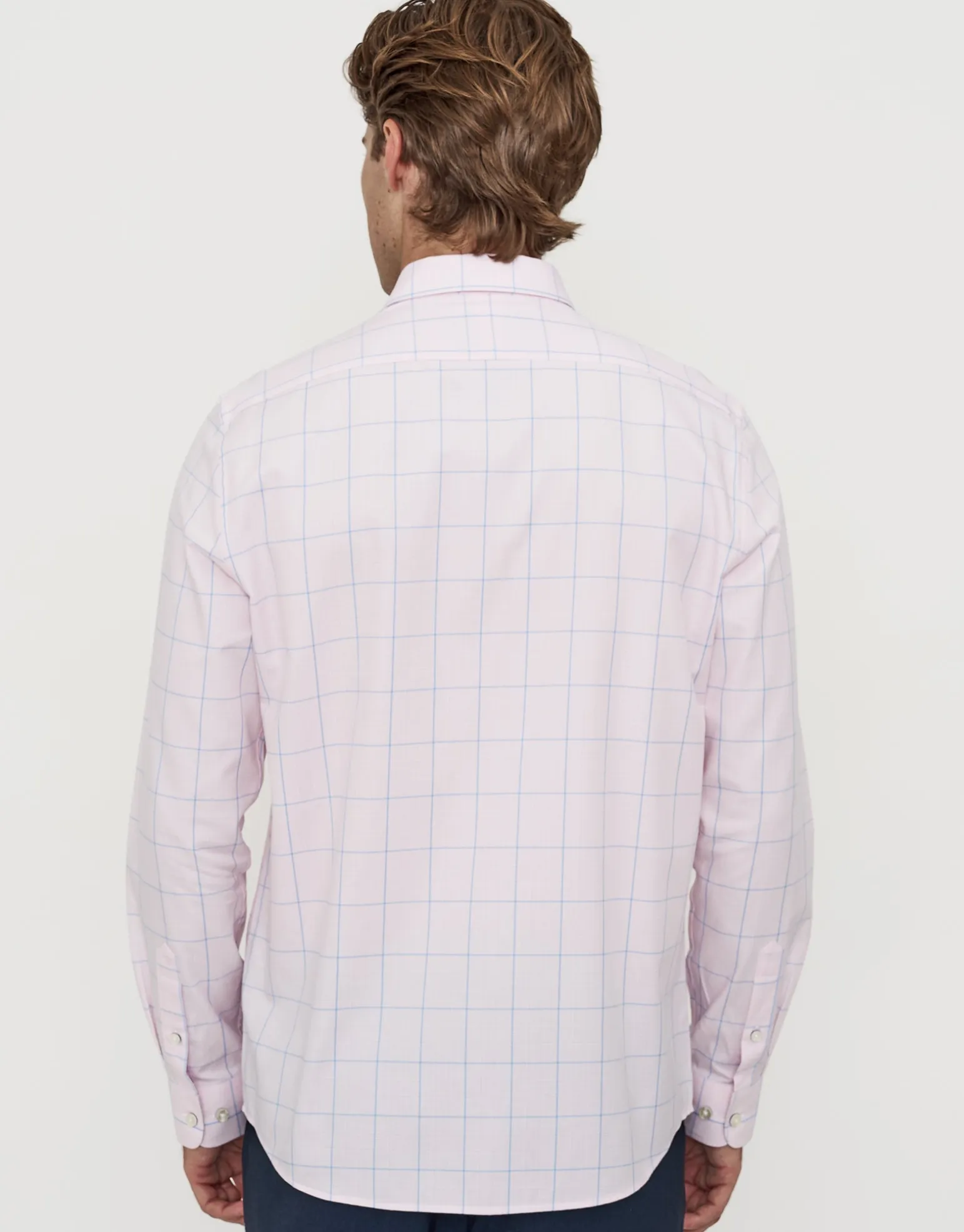 Grid Long Sleeve Dress Shirt in Light Pink