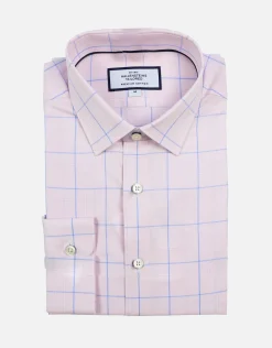 Grid Long Sleeve Dress Shirt in Light Pink