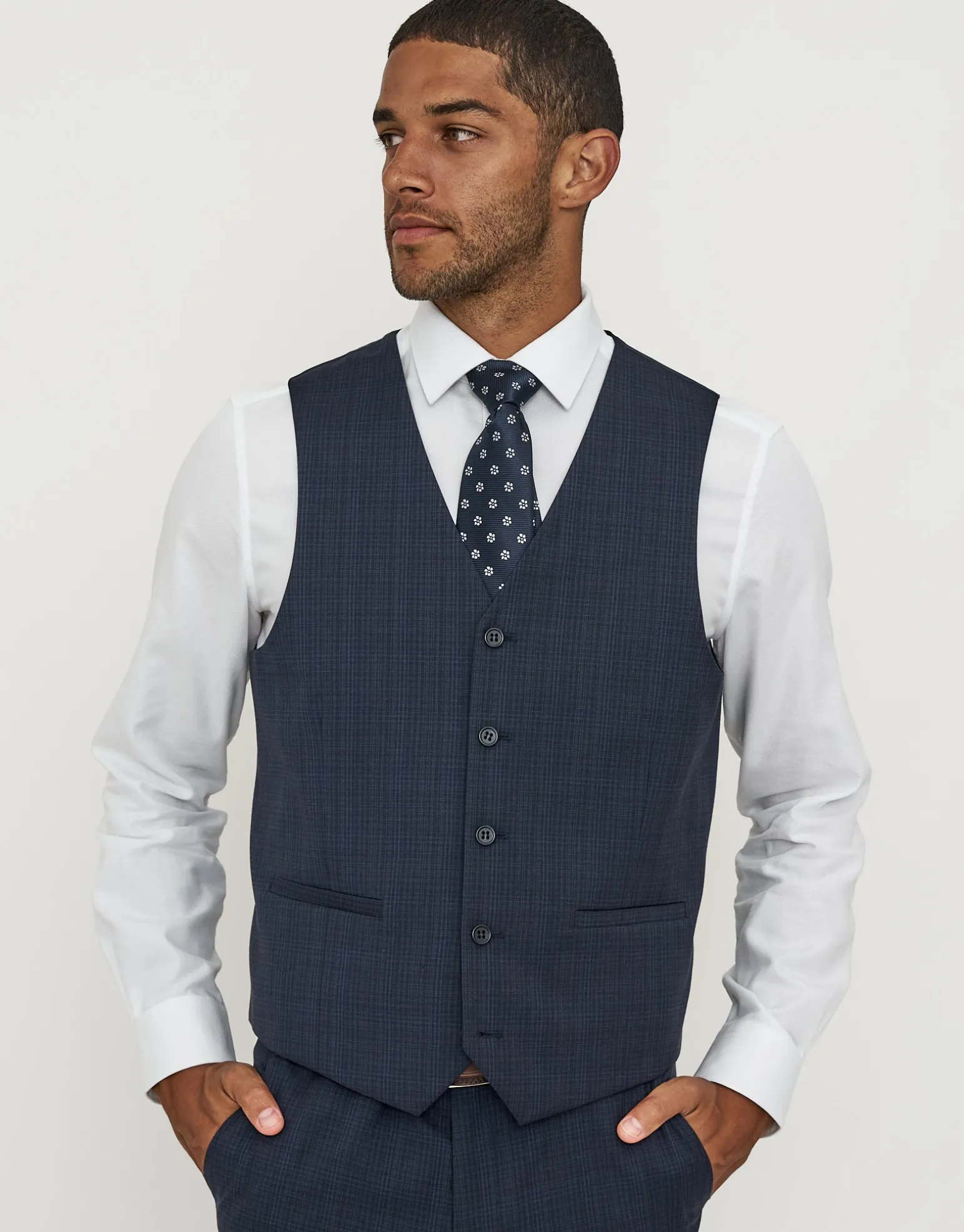 Hawthorne Slim Fit Waistcoat in Navy Check