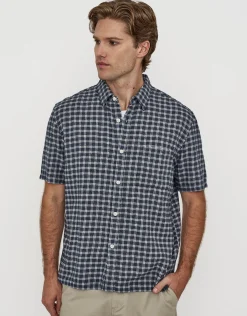 Herd Check Short Sleeve Shirt in Navy