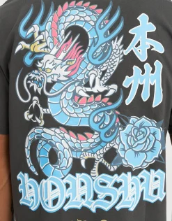 Honshu Dragon Relaxed Fit T Shirt in Pewter Grey