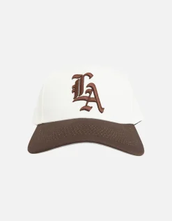 LA Emblem Hat in Off White/royal