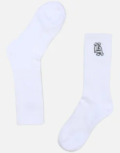 LA Embroidered Crew Socks in White