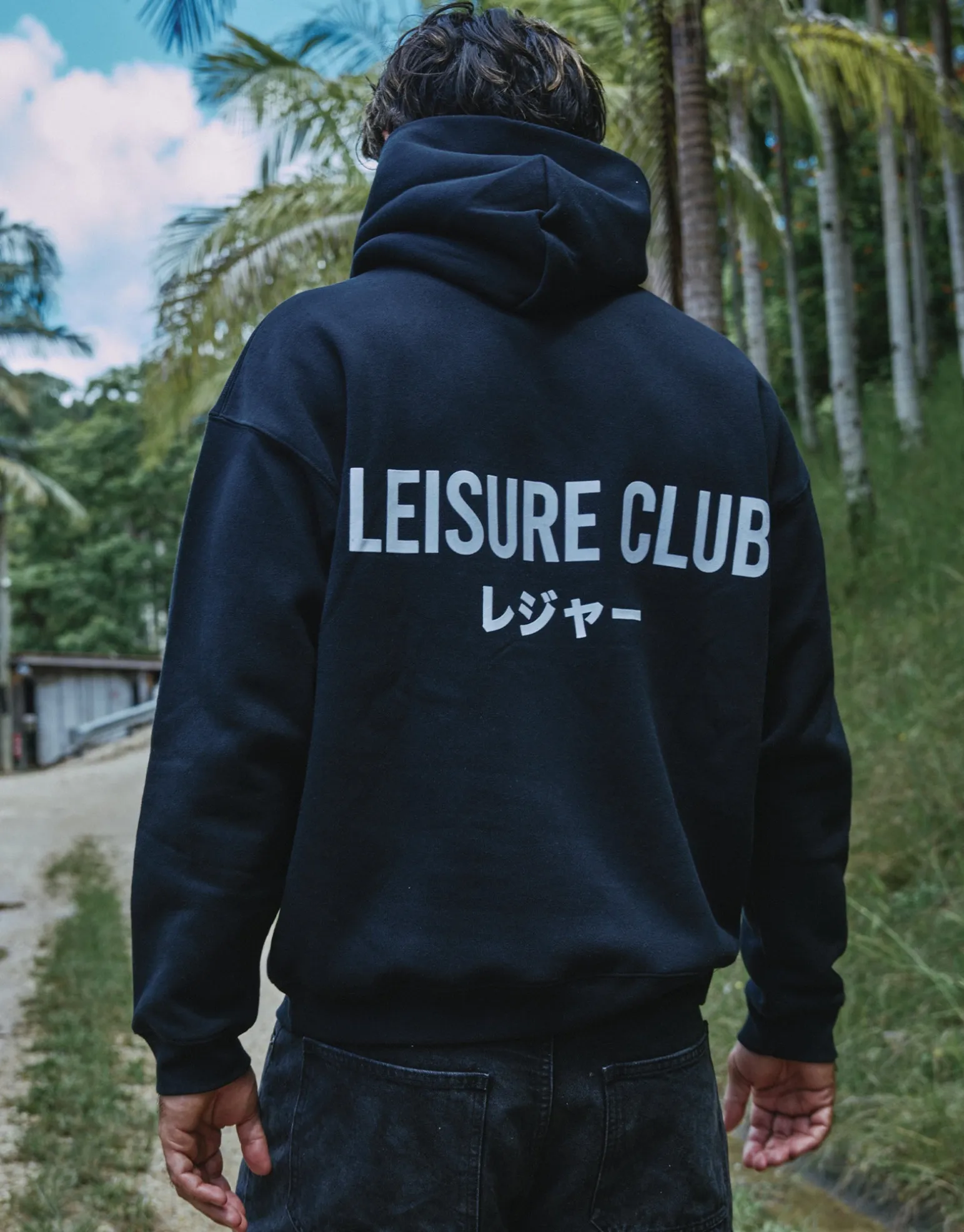 Leisure Club Print Oversized Hoodie in Black