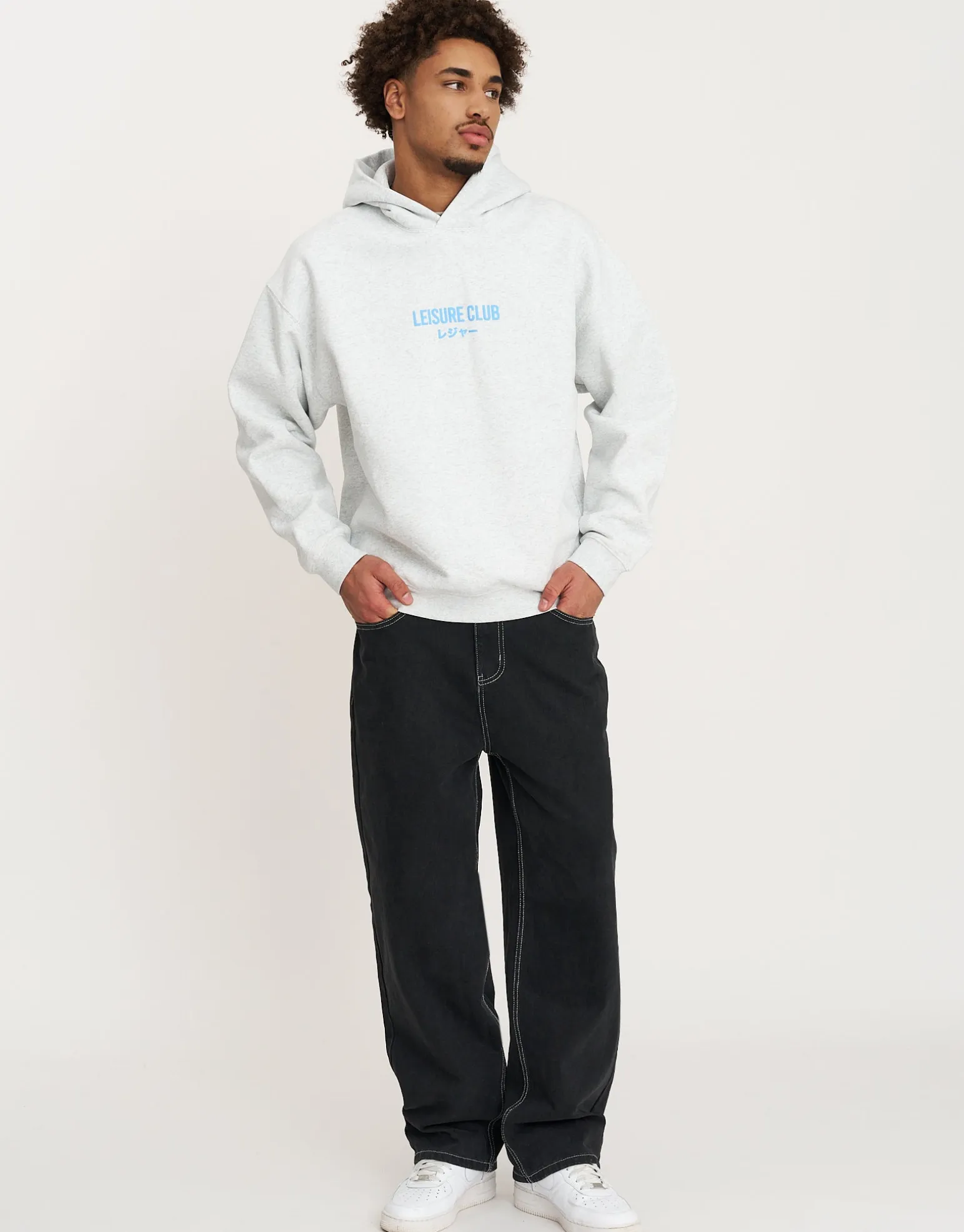 Leisure Club Print Oversized Hoodie in Black