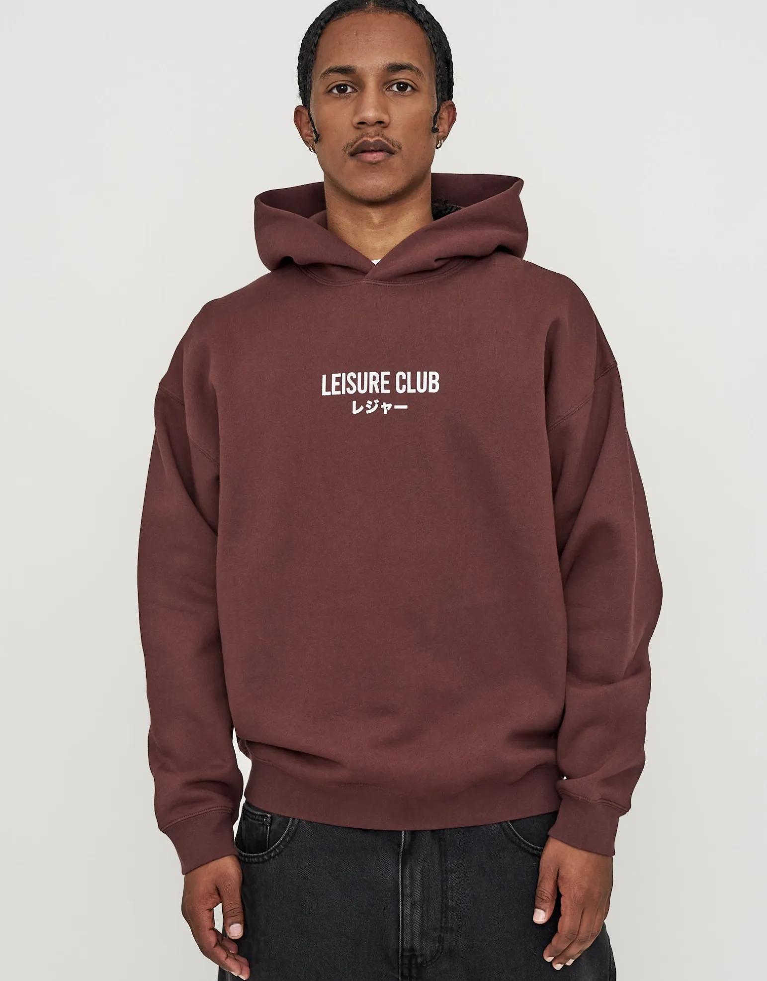 Leisure Club Print Oversized Hoodie in Black