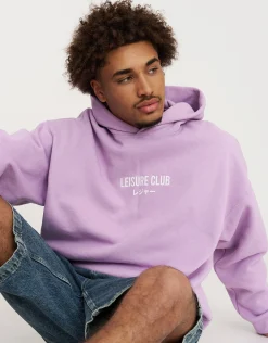 Leisure Club Print Oversized Hoodie in Black