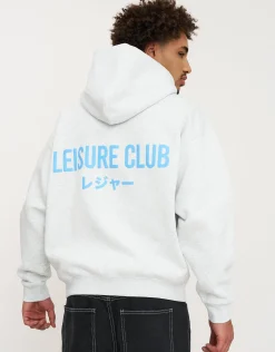 Leisure Club Print Oversized Hoodie in Black