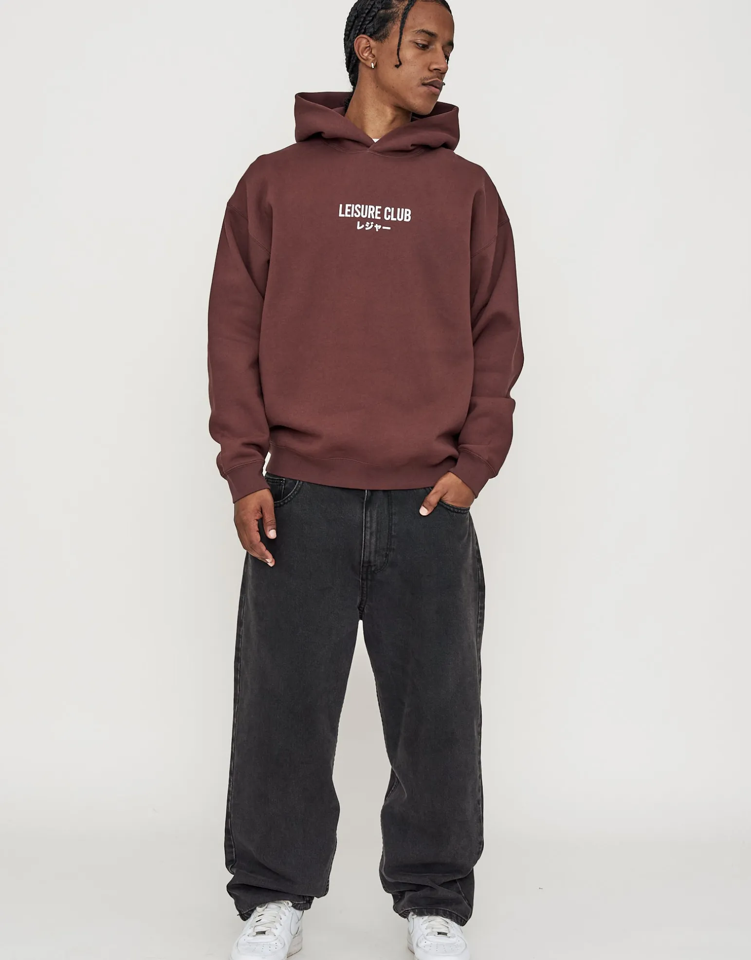 Leisure Club Print Oversized Hoodie in Black