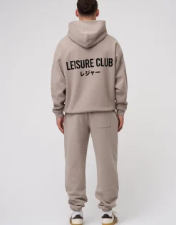 Leisure Club Print Oversized Hoodie in Black