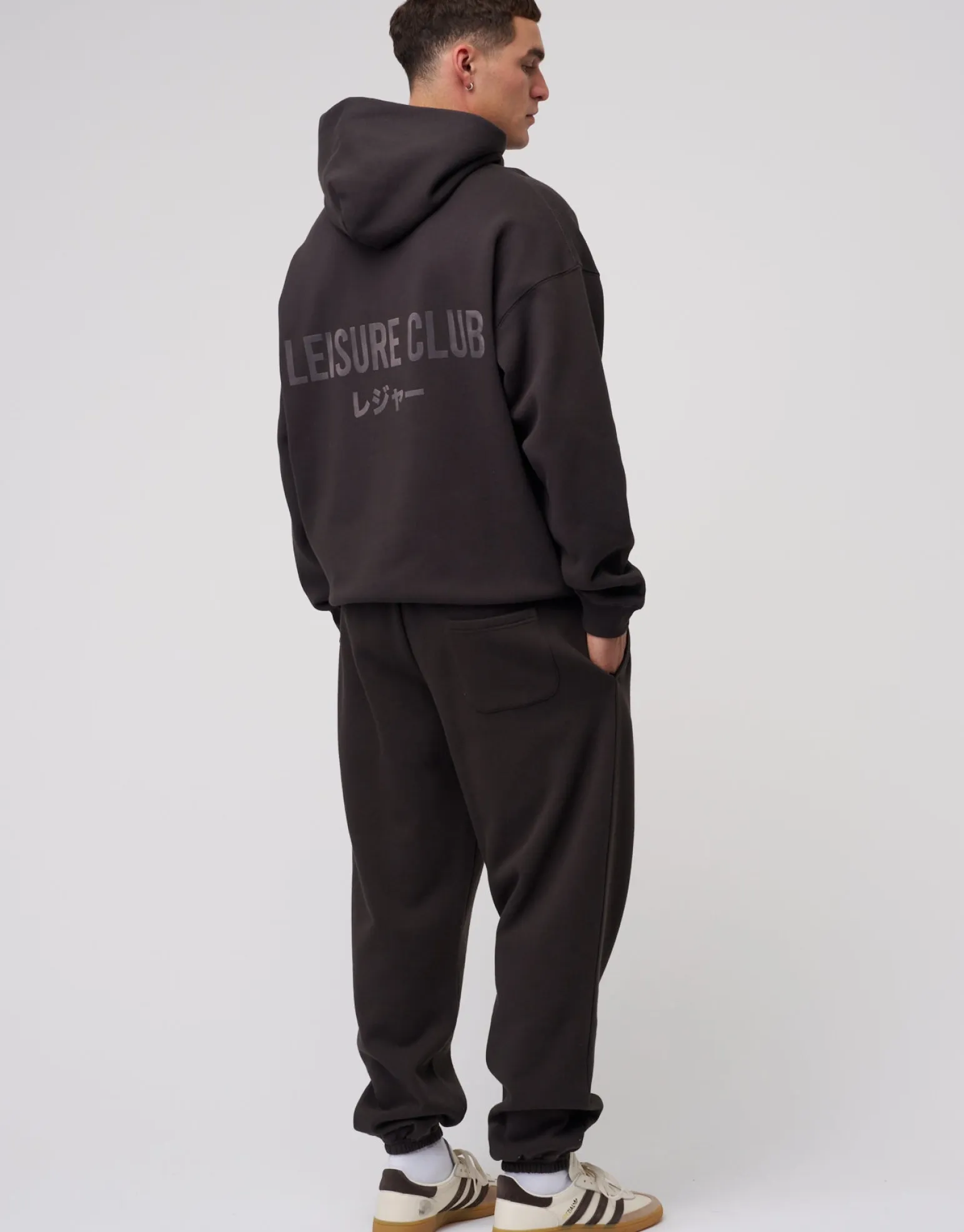 Leisure Club Print Oversized Hoodie in Black