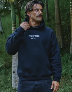 Leisure Club Print Oversized Hoodie in Black